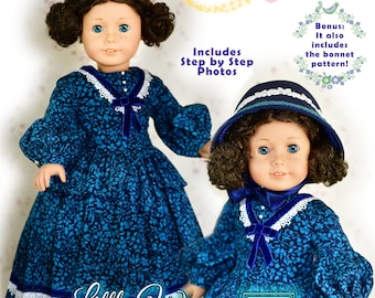 18 Inch Doll Clothes Dress PDF Sewing Pattern Fits 18&quot; Dolls Such as American Girl Civil War Little Women Dress by Luminaria Designs