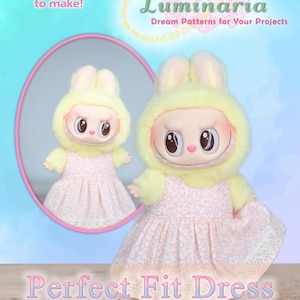 Labubu Doll Clothes PDF Sewing Pattern Fits 6.7" The Monsters Dress Luminaria Designs Christmas Gift Gown Keychain Bag Charm Doll Pop Mart