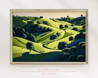 Art Deco Forest Print: Eyvind Earle Inspired Vintage Landscape