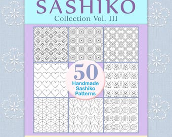 Sashiko Embroidery Patterns - PDF Set of 50 Hand Stitching Templates - Printable Stick and Stitch - Visible Mending
