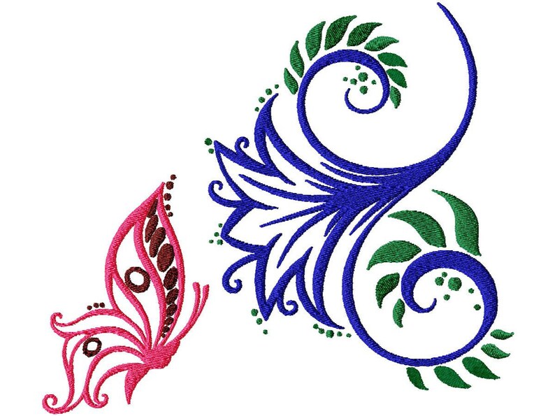 Butterfly and Flower Embroidery Design File .vip .vp3 .hus .pes .pec .jef .sew .xxx .csd .dst .exp .emd .10o .pcs .pcm Fits 4x4 hoop