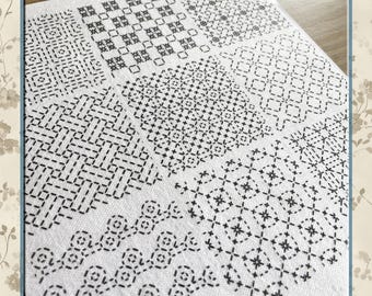 Sashiko Embroidery Patterns - Hand Stitching Template Sampler - Printable Stick and Stitch - Visible Mending