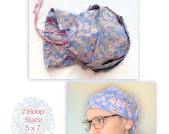 In the Hoop Scrub Cap Hat Embroidery Design Files + Traditional Sewing Guide Cotton Fabric Reusable PDF No Elastic ITH Face Mask Complement