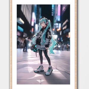 Hatsune Miku Anime Fan Art Print Wall Art Home Decor Poster Geek Nerd Gaming Gamer Gift Concept Artwork Computer Room Tokyo Japan City