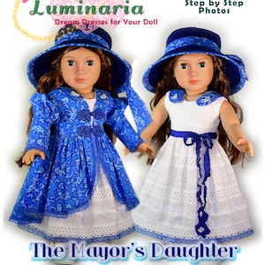 Patrón de vestido para muñecas en PDF, apto para muñecas de 18 pulgadas como AG Tonner y My Imagination Mayor's Daughter, de Luminaria Designs.