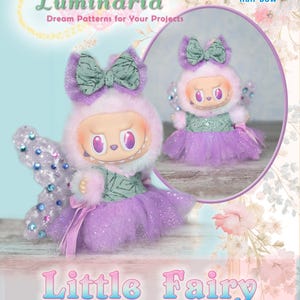 Patrón de costura en PDF para ropa de muñeca Labubu de 17 cm. Vestido de los Monstruos de Luminaria Designs. Regalo de Navidad. Vestido, llavero, bolso, colgante para muñeca Pop Mart.