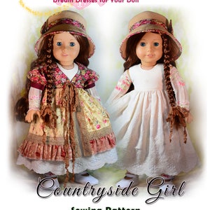 PDF Doll Clothes Dress Pattern Fits 18" American Girl Tonner My Imagination Countryside Girl by Luminaria Designs Hat Pinafore Fall Autumn