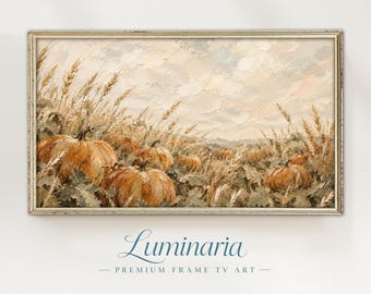 Fall Autumn Frame TV Art 4K Thanksgiving Pumpkin Patch Neutral Modern Textured Impasto Digital Instant Download