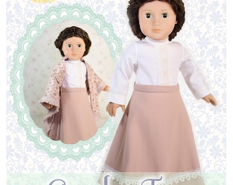 Molde de costura em PDF para vestido de boneca Lady Grantham de 18 polegadas, estilo eduardiano, inspirado no Titanic, da AG Luminaria Designs.