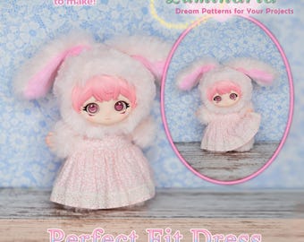 PDF Sewing Pattern Fits 6.7" Plush Doll Cute Bunny Monster Dress Gown Luminaria Christmas Gift Bag Keychain Charm DIY Project Cute UwU Chibi