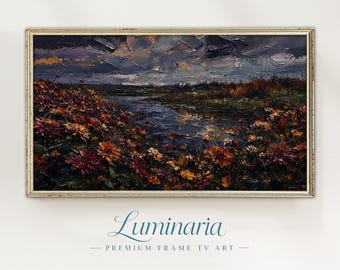 Moody Frame TV Art 4K Wildflower Prairie Fall Autumn Neutral Modern Textured Impasto Digital Instant Download