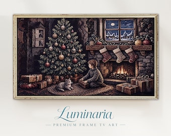 Moody Frame TV Art Vintage Woven Tapestry 4K Christmas Tree Holiday Artwork  Digital Instant Download