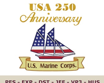 USA 250 Anniversary Machine Embroidery Design File, Patriotic 4th of July (dst, pes, jef & More)
