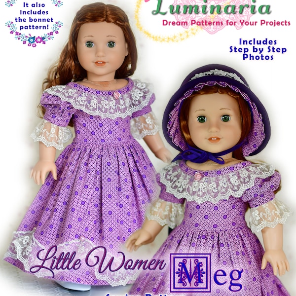 Civil War Little Women 18 Inch Doll Clothes Dress PDF Sewing Pattern For 18" Dolls Such as American Girl Dress by Luminaria Designs