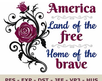 Machine Embroidery Design File USA 250 Patriotic 4th of July 1776 Rose Flower Floral Pattern Download dst pes jef & More