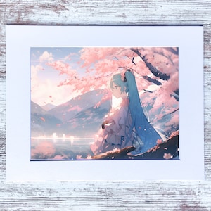 Printable Wall Art Hatsune Miku Anime Fan Art Print Home Decor Poster Geek Nerd Gaming Gamer Gift Concept Artwork Computer Room Sakura Trees