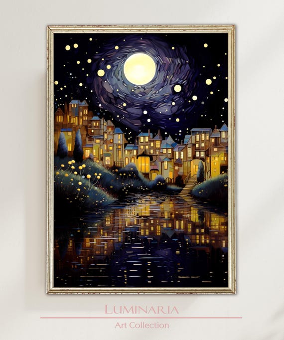 風景 画 油絵 夜空 グスタフ・クリムト風風景画プリント 壁飾り