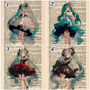 Hatsune Miku Anime Fan Art Print Dictionary Wall Art Home Decor Poster Geek Nerd Gaming Gamer Gift Computer Room  Music Vocaloid Vintage UwU