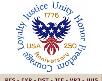 USA 250 Eagle Machine Embroidery Design: Patriotic 4th of July (dst, pes, jef & More)