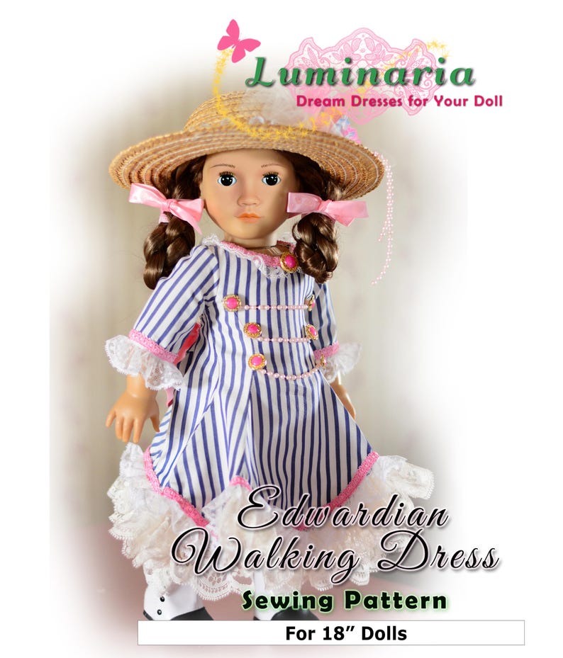 18 Inch Doll Clothes Pattern Edwardian Victorian Walking Dress Outfit Clothes by Luminaria image 1