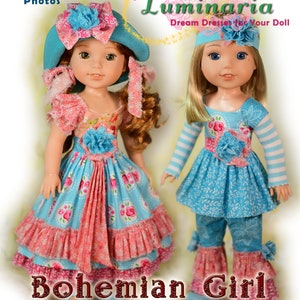 PDF Doll Clothes Dress Pattern fits 14" Wellie Wishers Dolls American Girl Bohemian Julie by Luminaria Designs Ruby Red Fashion Friends