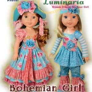PDF Doll Clothes Dress Pattern fits 14&quot; Wellie Wishers Dolls American Girl Bohemian Julie by Luminaria Designs Ruby Red Fashion Friends