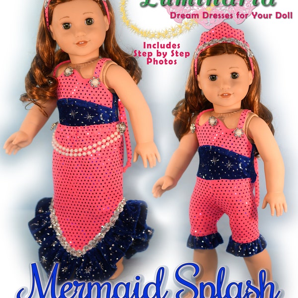 Mermaid Swimsuit PDF Doll Clothes Dress Pattern Fits 18" Dolls Such as American Girl Swimming Suit Ice Skating Dance by Luminaria Designs