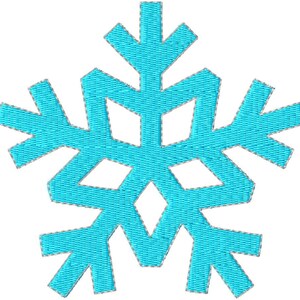 May include: A light blue snowflake with six points. The snowflake is a simple design with a symmetrical shape.
