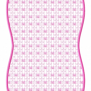 May include: A pink oval-shaped embroidery design with a grid pattern of small squares.
