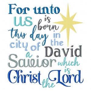 Christian Merry Christmas Holidays Embroidery Design File Machine Pattern Bible Verse For Unto Us Luke Digital Download dst pes jef & More