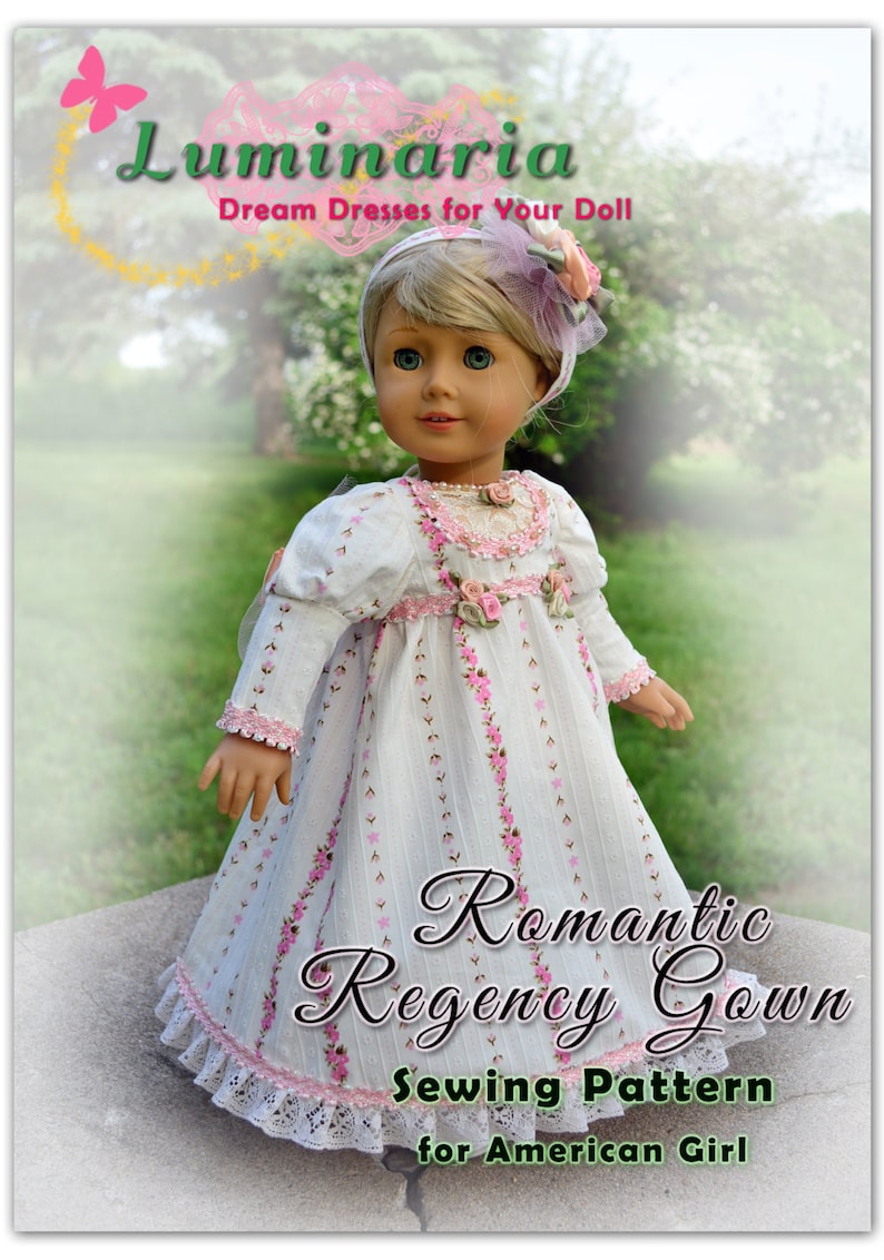 PDF Doll Clothes Dress Pattern Fits 18 American Girl Caroline Regency Jane Austen Early 1800's Gown by Luminaria image 1