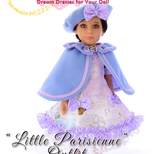 18&quot; Kidz n&#39; Cats and Gotz Happy Kidz Doll Clothes Pattern in PDF To Make Little Parisienne Outfit: Dress, Cape and Beret by Luminaria