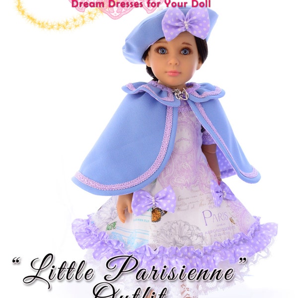 18" Kidz n' Cats and Gotz Happy Kidz Doll Clothes Pattern in PDF To Make Little Parisienne Outfit: Dress, Cape and Beret by Luminaria