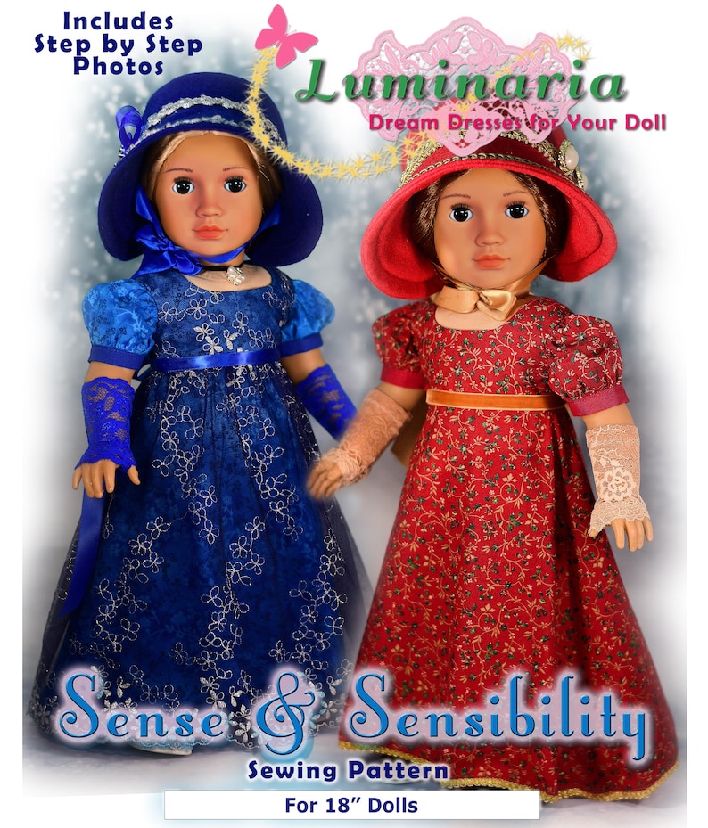 18 Inch Doll Clothes Dress PDF Sewing Pattern Jane Austen Regency by Luminaria image 1