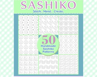 Sashiko Embroidery Patterns - PDF Set of 50 Hand Stitching Templates - Printable Stick and Stitch - Visible Mending
