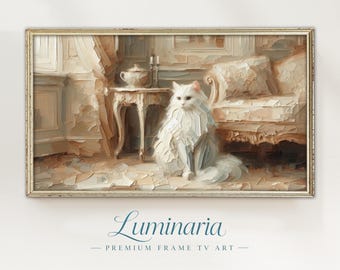 Frame TV Art 4K Cat Lover Neutral Modern Textured Impasto Digital Instant Download Light Academia