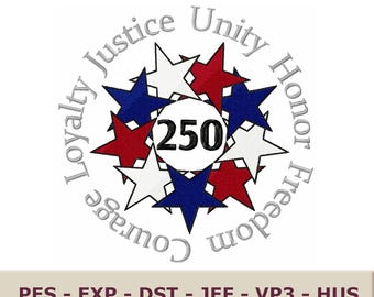 USA 250 Patriotic 4th of July Machine Embroidery Design File (dst, pes, jef & More)