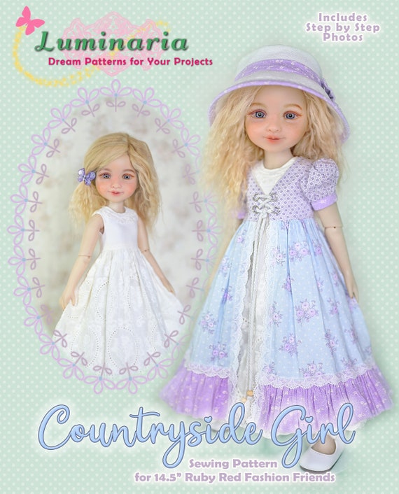Doll Clothes Pattern Dress Hat Pinafore for 16" My Meadow Mae BJD Luminaria 