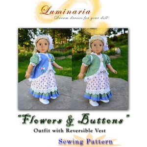 Patrón de vestido para muñeca en PDF con chaleco reversible de Luminaria