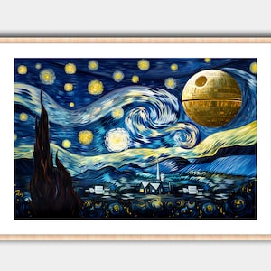 Death Starry Night Fan Art Print Wall Art Home Decor Poster Geek Nerd Computer Gaming Room Van Gogh Darth Vader Room Literary Star Gift Wars