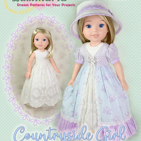 PDF Doll Clothes Dress Pattern Fits 14.5" Dolls Such as American Girl Wellie Wishers & Hearts For Hearts Countryside Girl  Luminaria Designs