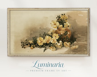Fall Autumn Frame TV Art 4K Vintage Watercolor Neutral Yellow Florals Digital Instant Download Light Academia