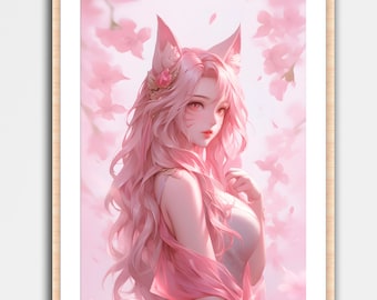 Ahri Fan Art Print Wall Art Home Decor League of Legends Poster Geek Nerd Gaming Gamer Gift Concept Art Computer Room Fox Girl Korean