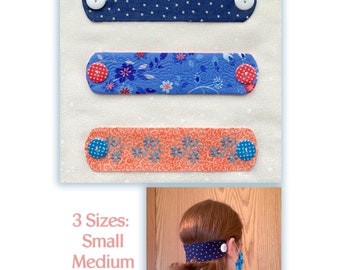 In the Hoop Face Mask Extender Ear Saver Holder Embroidery Design Files 3 Sizes Cotton Fabric Reusable Button Headband for Mask PDF ITH
