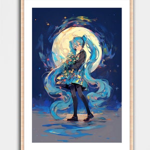 初音ミク アニメ ファンアート プリント ウォールアート ホームデコレーション ポスター オタク ゲーミング ゲーマー ギフト コンセプトアートワーク コンピュータールーム 東京 日本 都市