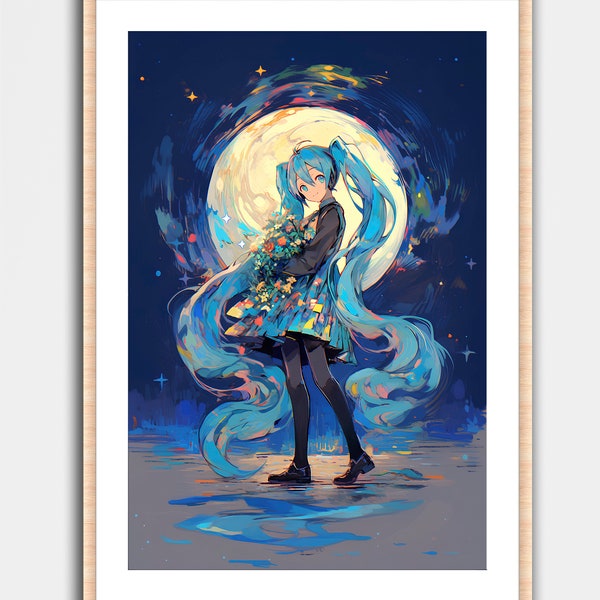 Miku Anime Fan Art Print Wandkunst Wohnkultur Poster Geek Nerd Gaming Gamer Geschenk Konzept Kunstwerk Computerraum Tokyo Japan City