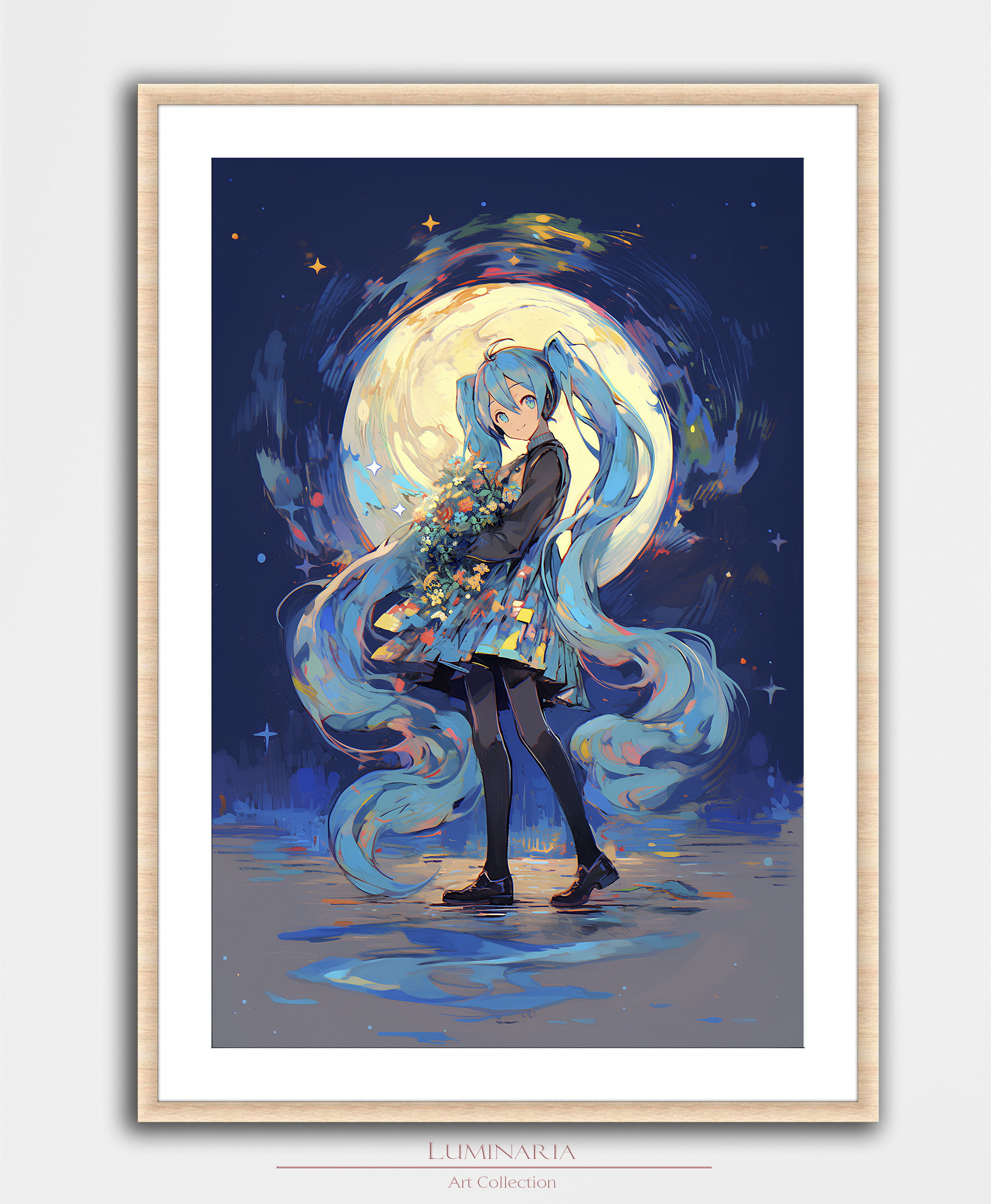 Hatsune Miku Anime Fan Art Print Wall Art Home Decor Poster Geek Nerd Gaming Gamer Gift Concept Artwork Computer Room Tokyo Japan City