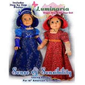PDF Doll Clothes Dress Pattern Jane Austen Regency  Fits 18&quot; Dolls Such as American Girl & Tonner My Imagination by Luminaria Designs