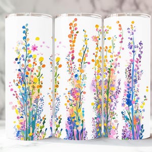 Aquarell Wildblumen Tumbler Wrap 20 Unzen Skinny Boho Blumen Regenbogen Bunt Mom Geschenk Sublimationsbecher Digital PNG Design Template