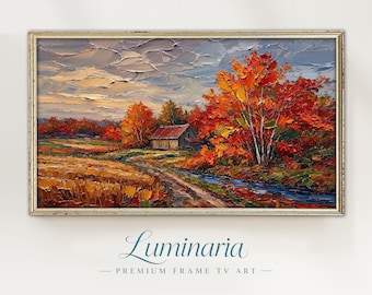 Fall Autumn Frame TV Art 4K Country Cottage Neutral Modern Textured Impasto Digital Instant Download Trees